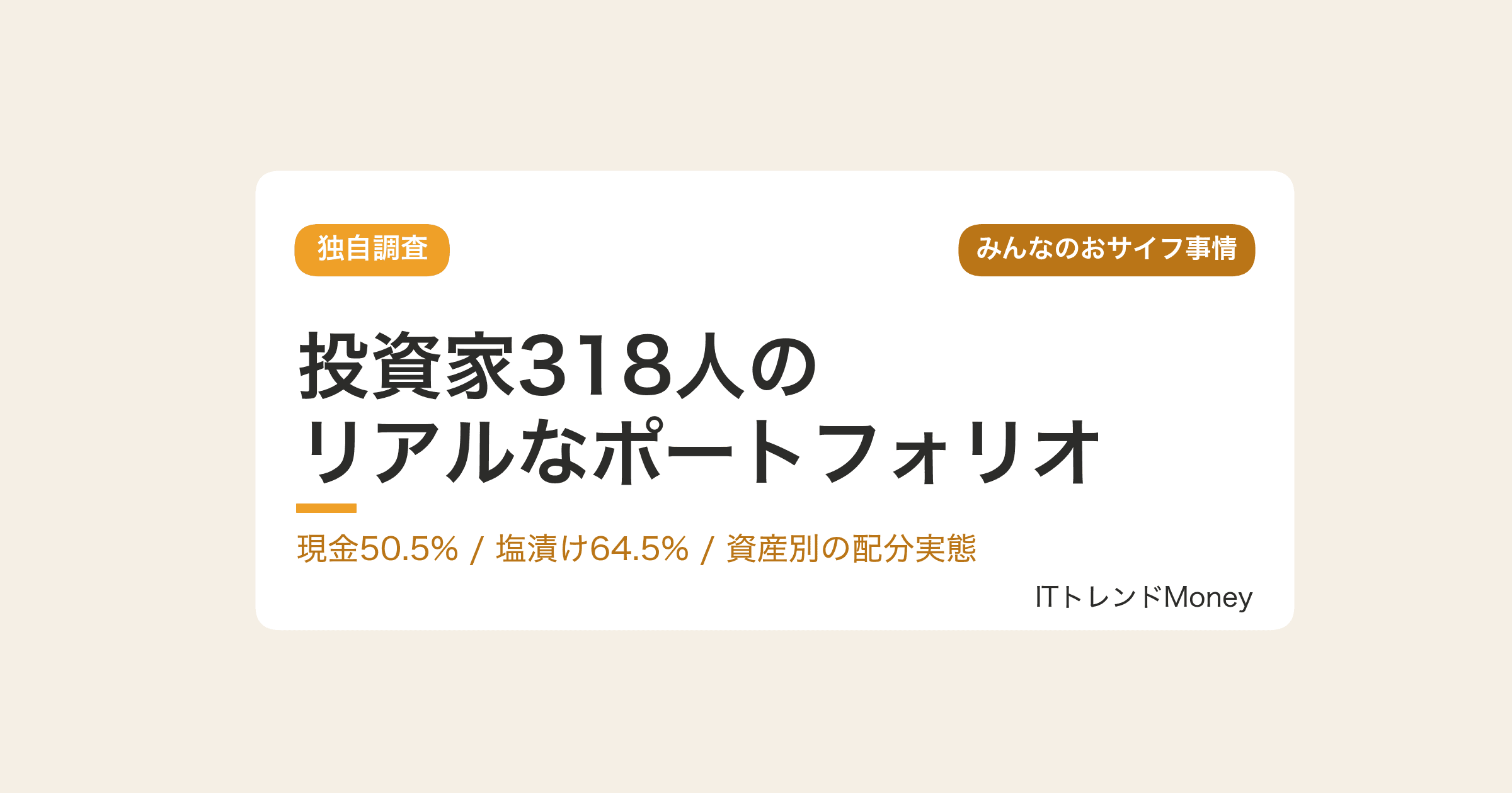 【独自調査】資産運用ポートフォリオの組み方|投資家318人の現金比率・塩漬け対応・年代別の実態