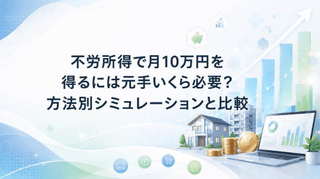不労所得で月10万円を得るには元手いくら必要?方法別シミュレーションと比較